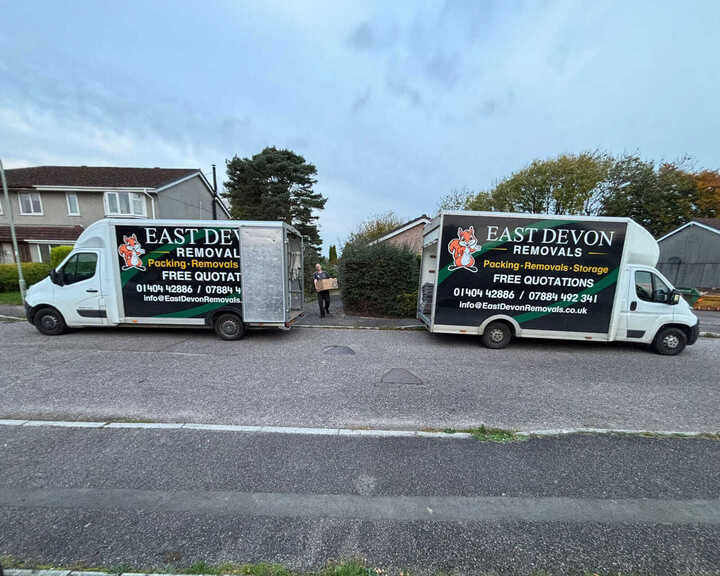 East Devon Removals vehicles parked up outside of a house clearance job
