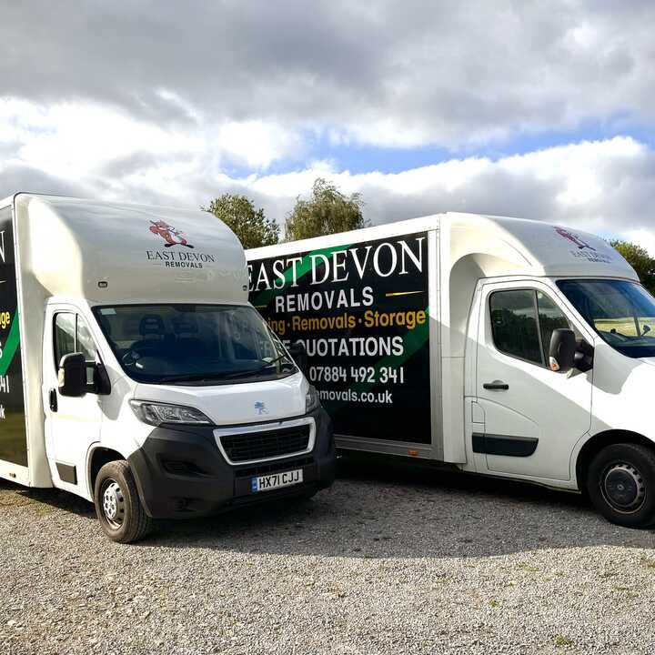 East Devon Removals van parked on a driveway, showing packing, removals and storage services